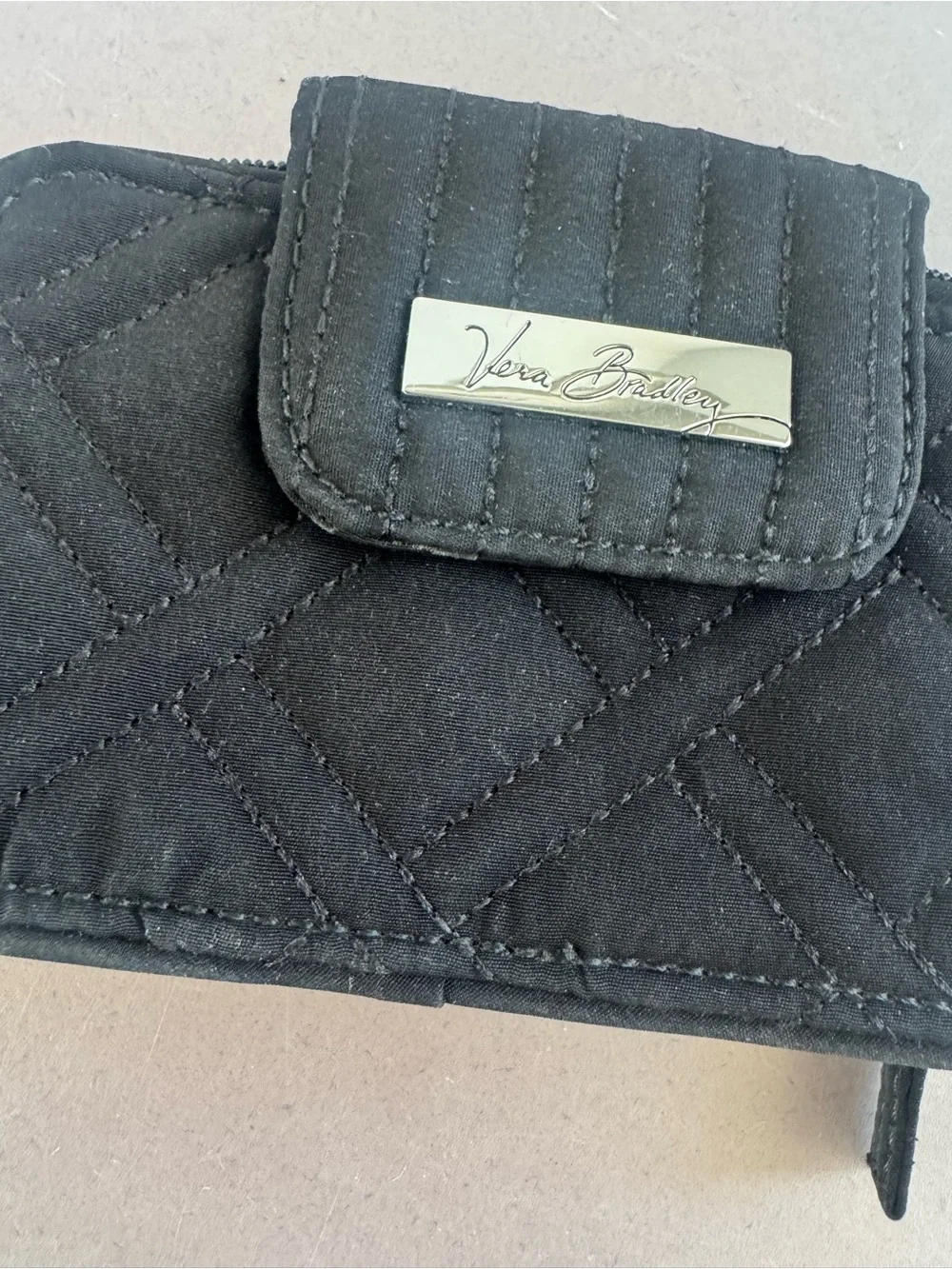 Vera Bradley Black Quilted Wristlet with Logo Plate